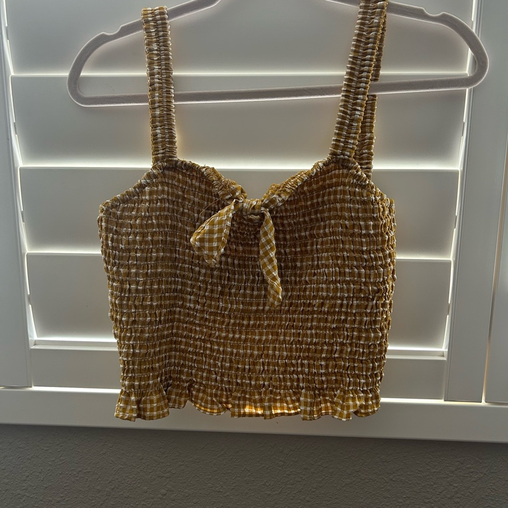 SKINN Brown Checkered Smocked Tank Top
